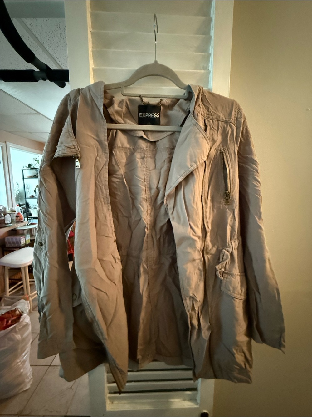 Express Women's Light Taupe Hooded Utility Jacket - Neutral Beige